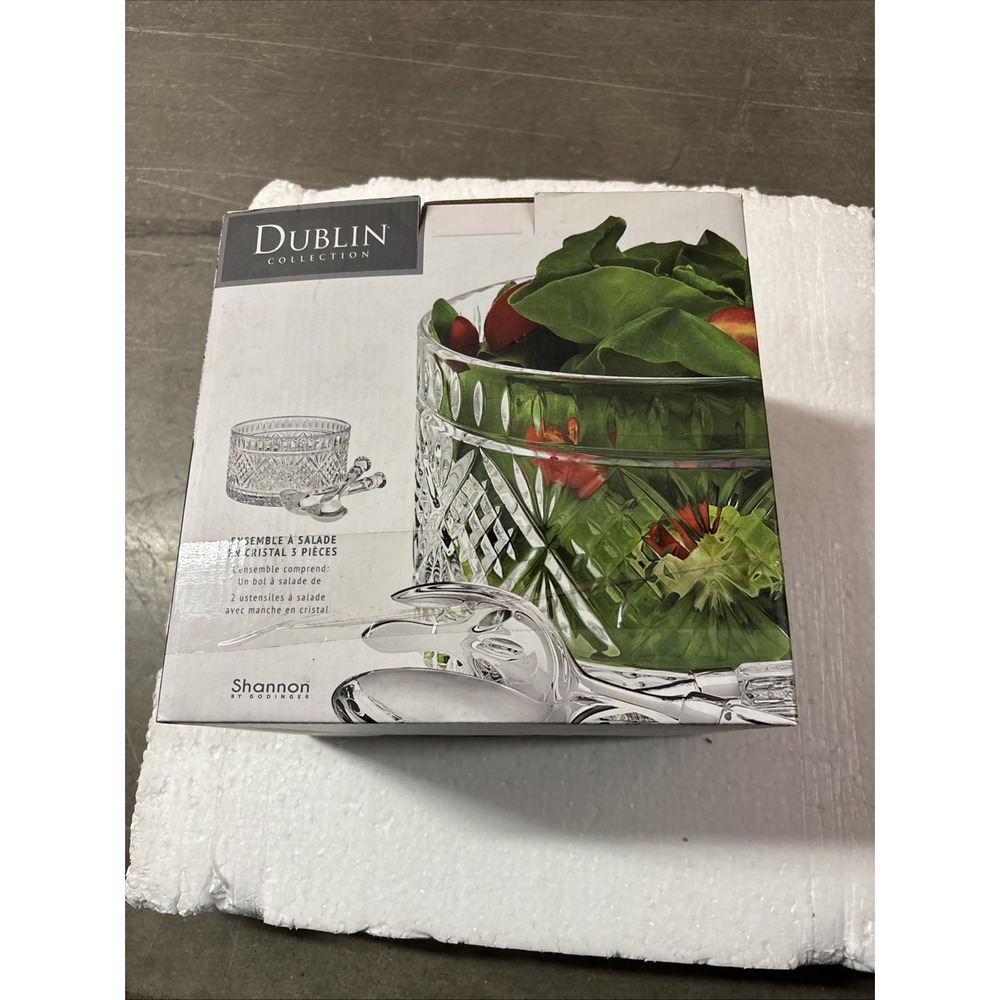 Godinger Dublin Collection Crystal Salad Bowl Set with Serving Utensils